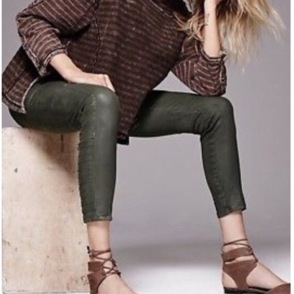 Free People Jillian Moto Seam Detail Skinny Jeans Olive Army Green Size 28 - Picture 3 of 13